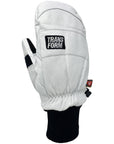 White Photo Incentive Mitt with full leather, Primaloft Gold Insulation, Hipora waterproof inserts, and Comfort Cuff design for snowboarding