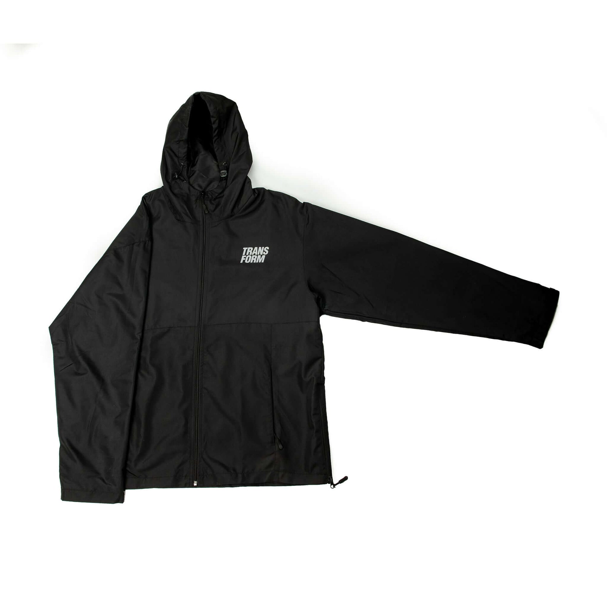 Black Stacked Jacket, lightweight 10k weatherproof snowboard shell, hooded with zip chest and side pockets, gender-neutral sizing