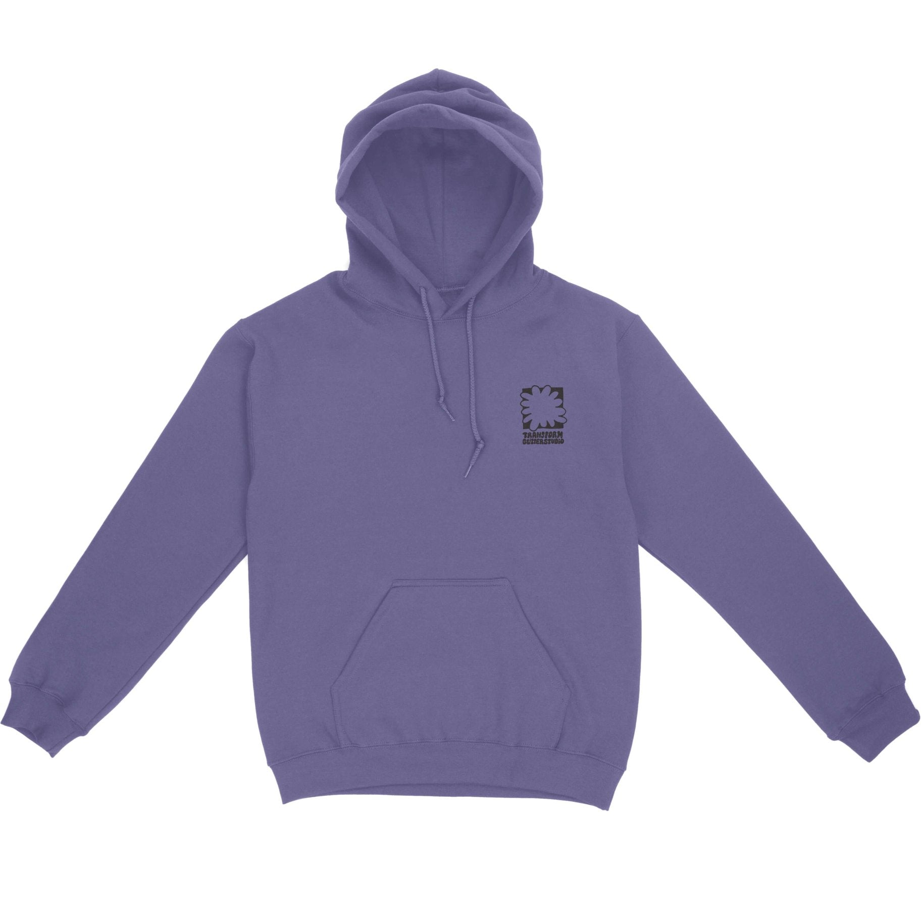 Lavender snowboard hoodie with screenprint chest logo, thumb cuffs, and riders fit. Gender neutral sizing. Ideal for snowboarding.